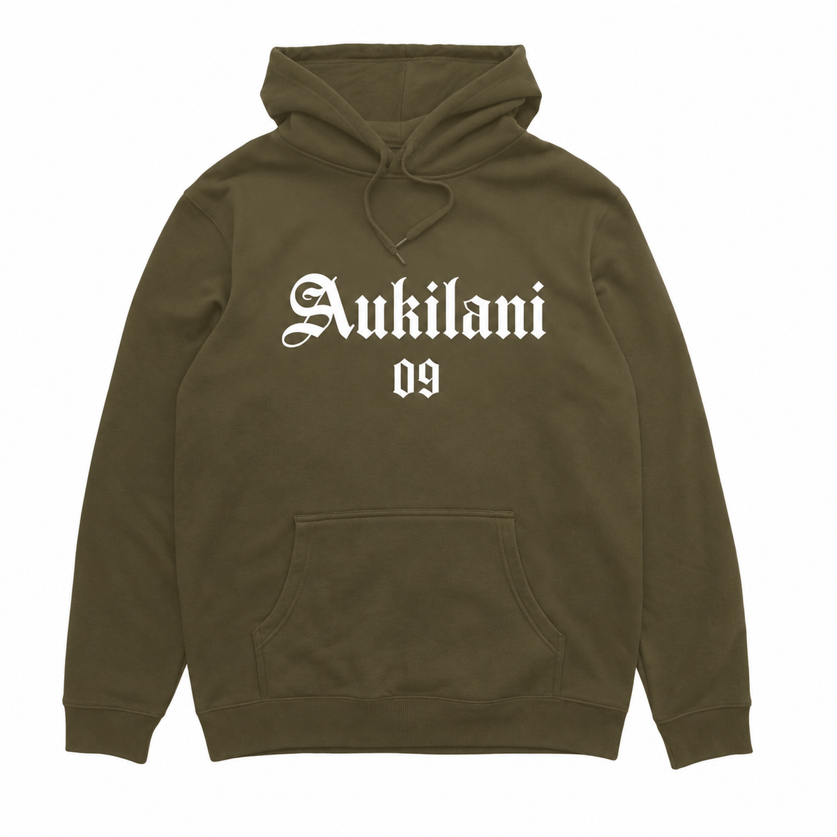 Aukilani 09 hood in Khaki with white front print