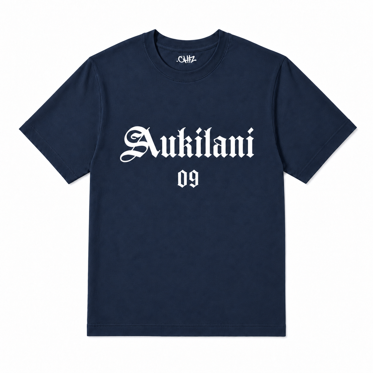 AUKILANI TEE INK BLUE with white AUKILANI 09 print