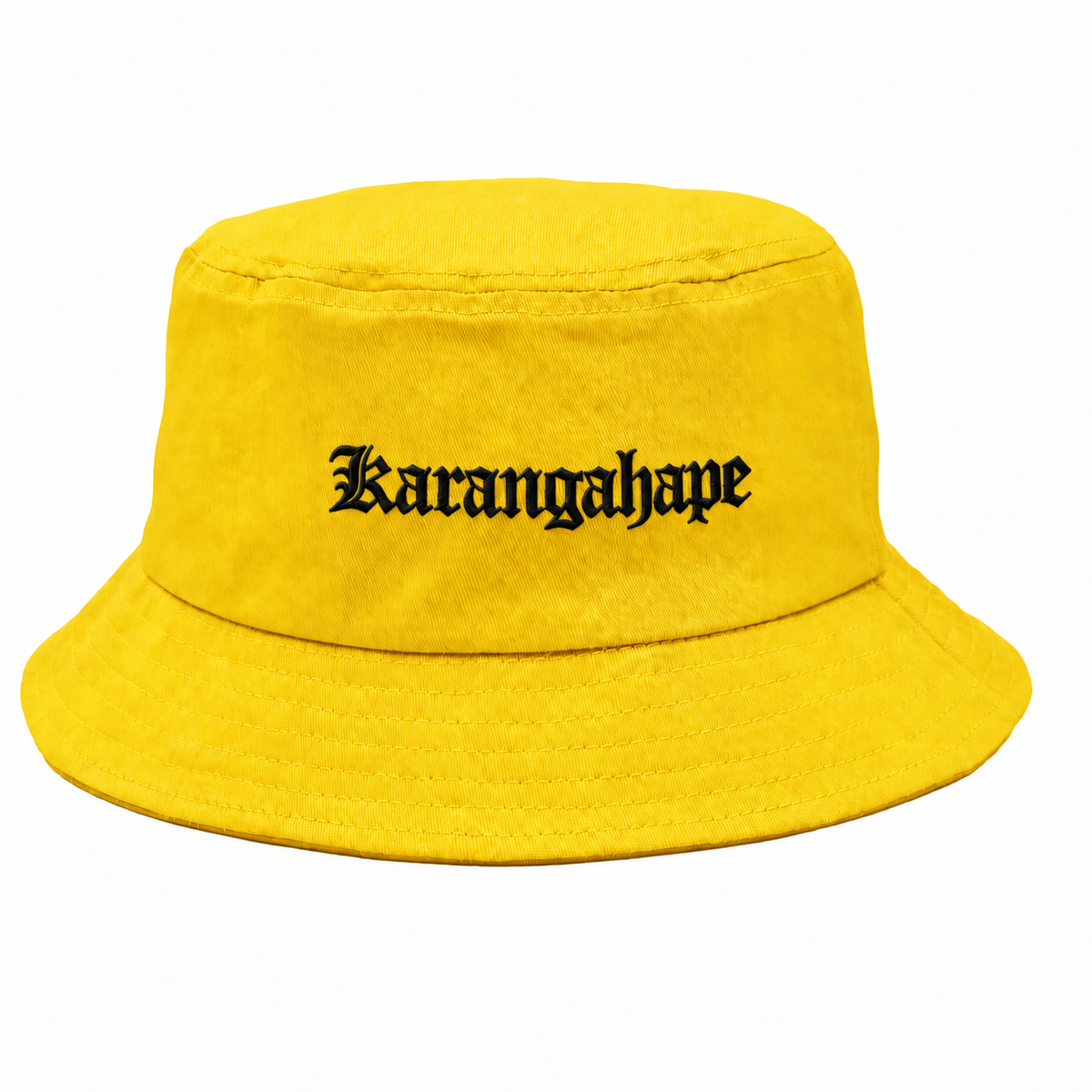 KARANGAHAPE yellow bucket hat with black embroidery