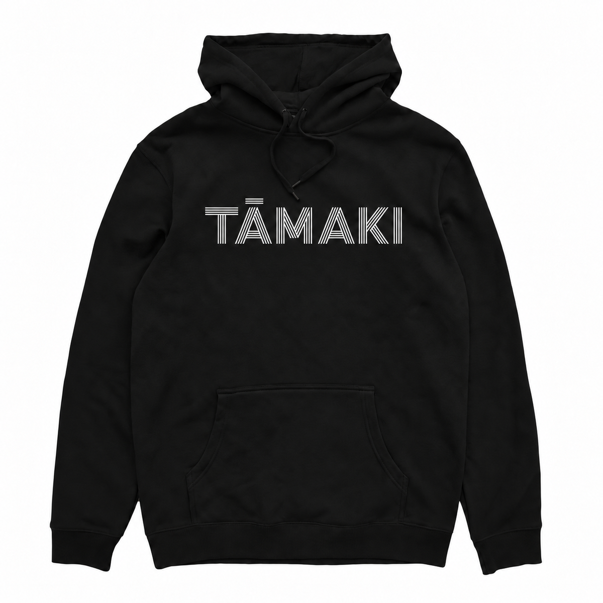 TAMAKI HOOD - BLACK with white TĀMAKI print