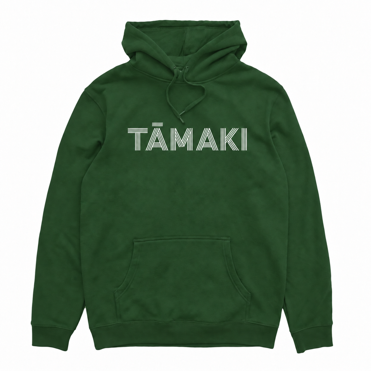 Tāmaki hood in Bottle with white front print