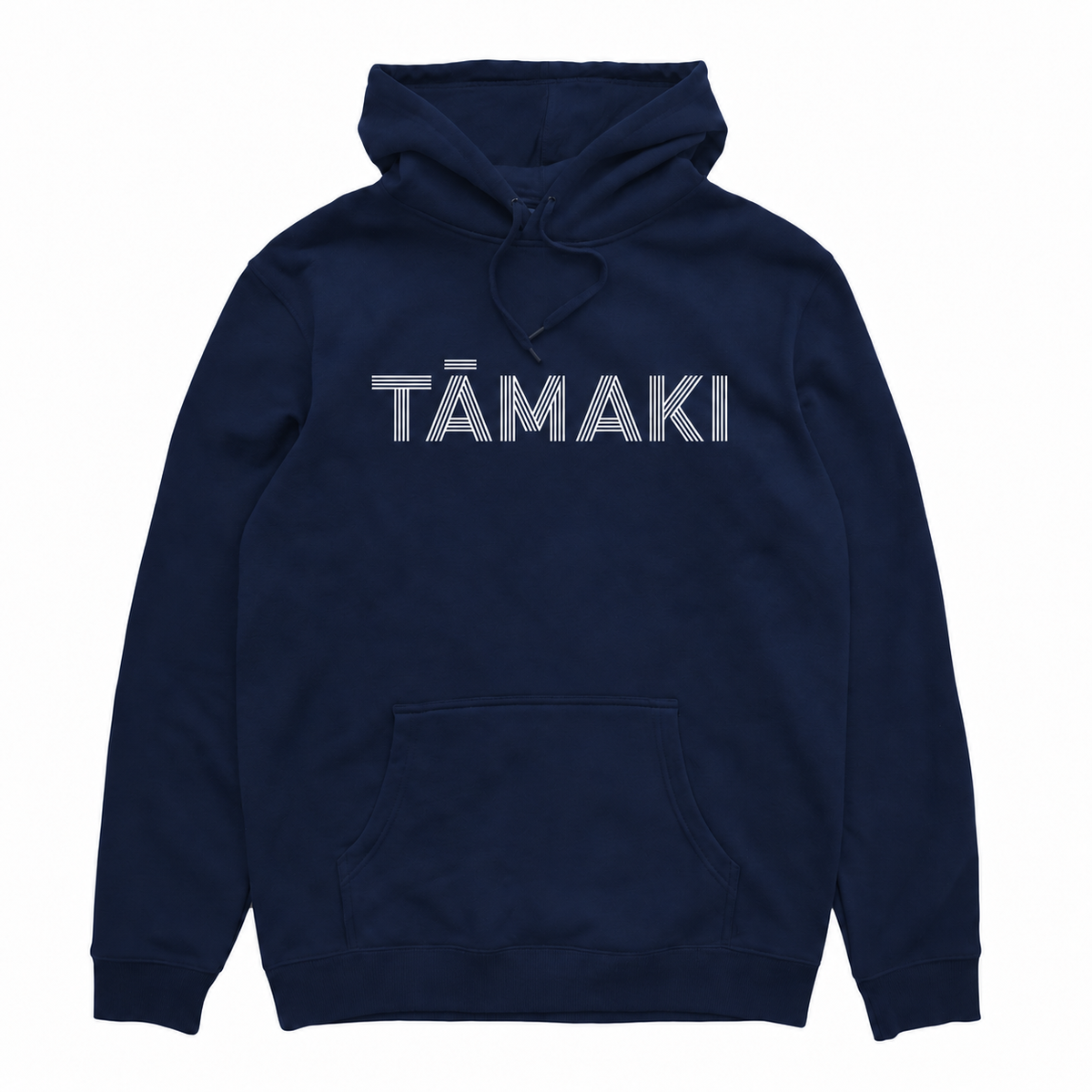 Tāmaki hood in Navy with white front print